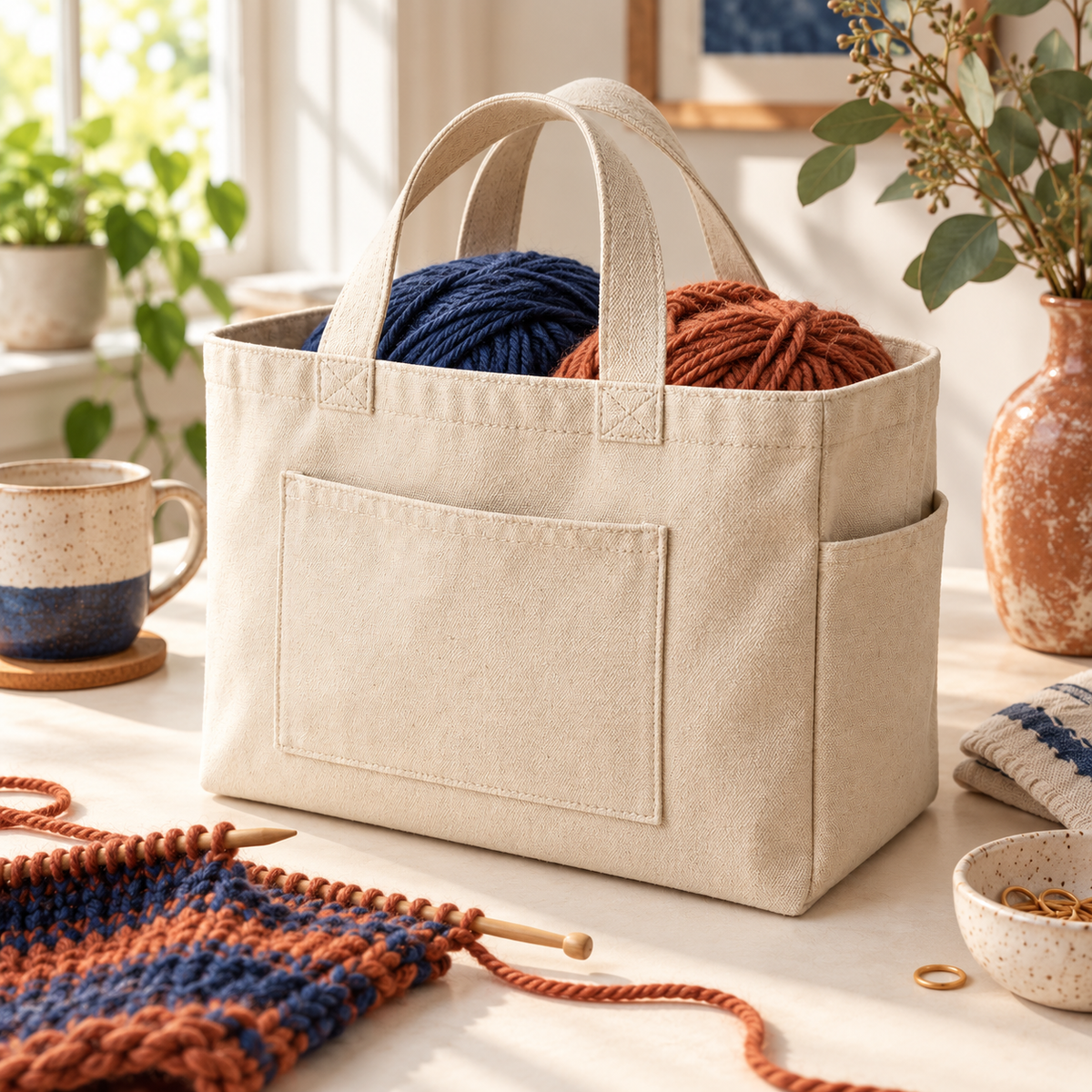 Canvas Yarn Project Bag — everyday setting